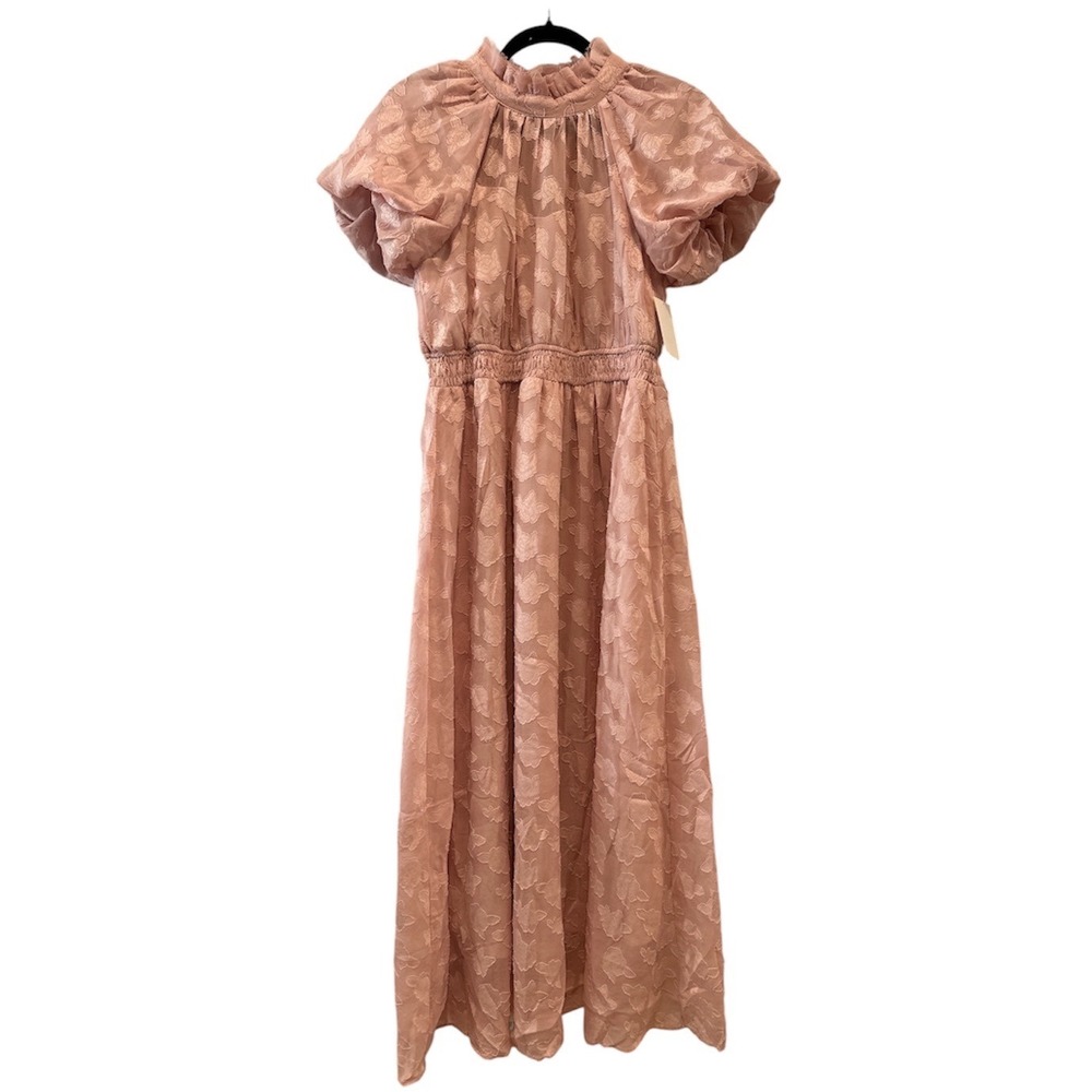 Zoe and Claire Pink Butterfly Jacquard Puff Sleeve Maxi Dress SP0150 Size L